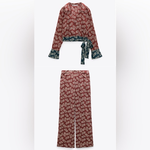 NEW Zara 100% cotton set pants + blouse top - Picture 5 of 10